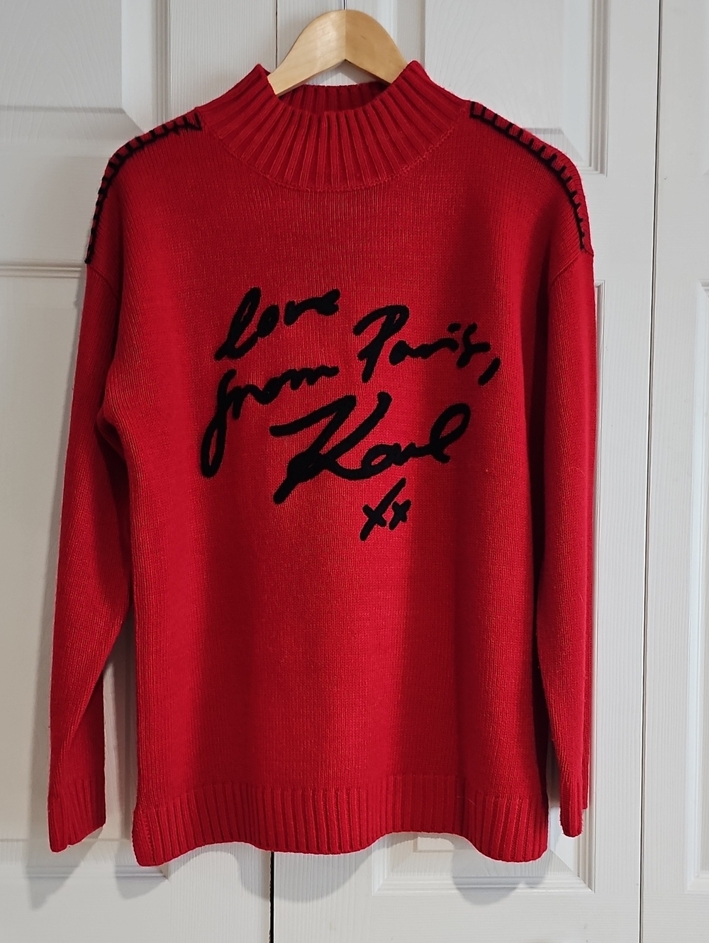 Karl Lagerfeld Paris Red “Love From Paris” Graphic Sweater Size S